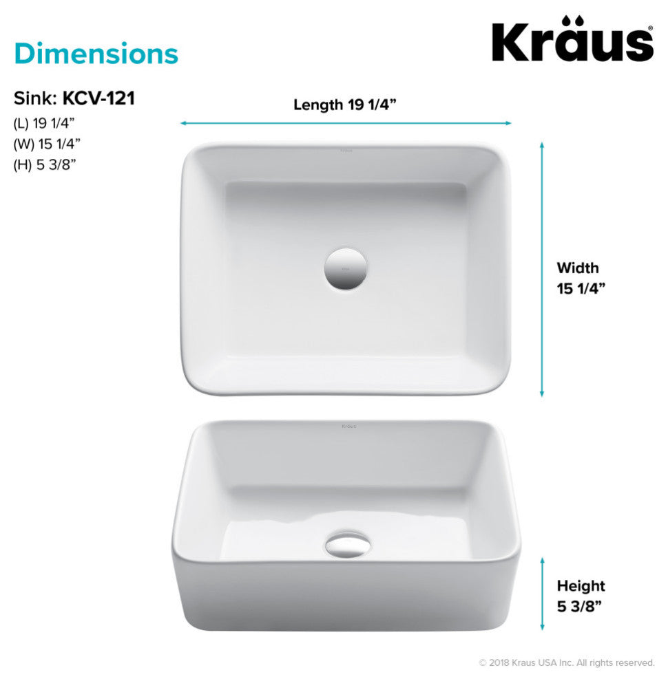 Elavo Rectangle Ceramic Vessel White Bathroom Sink, Pack of 2