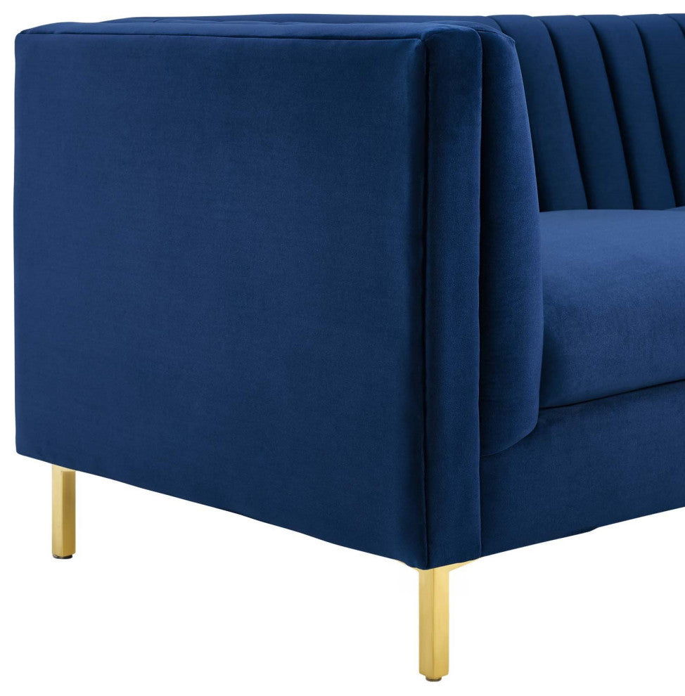Channel Tufted Sofa, Velvet Couch, Navy Blue