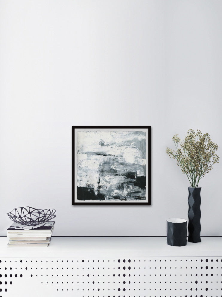 "Black and White Smudges" Framed Painting Print, 12"x12"