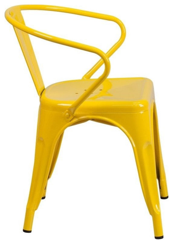 Flash Furniture Metal Stackable Dining Arm Chair in Yellow