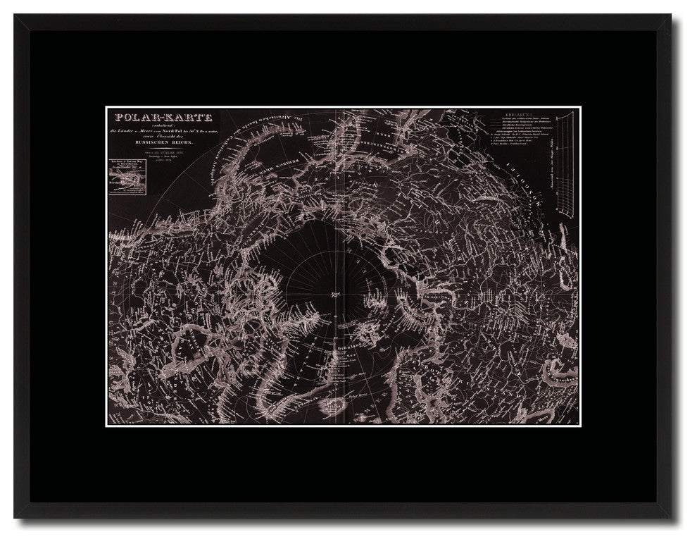 North Pole Stieler Vintage Vivid Sepia Map Canvas, 16"x21"