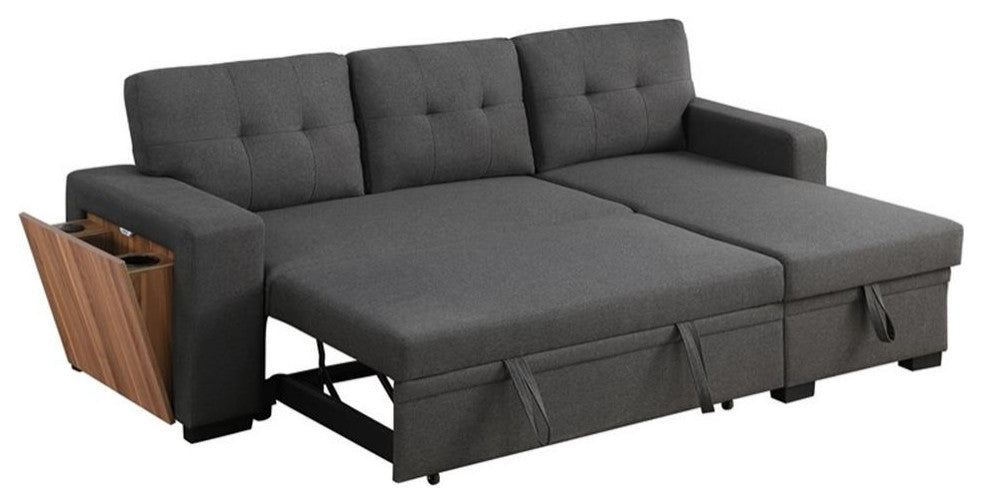 Fabric Reversible Modern Side Compartment Sleeper Sectional Sofa Bed-Dark Gray