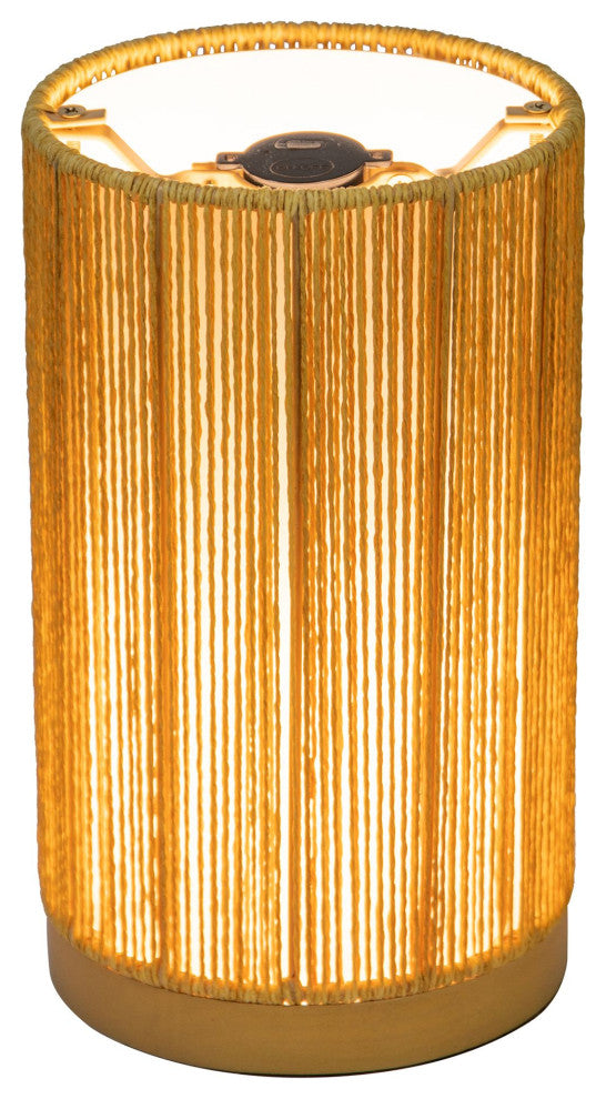 Paper Rope Indoor and Covered Patio Rechargeable LED Drum Table Lamp