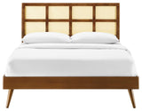 Platform Bed Frame, King Size, Wood, Brown Walnut, Modern Mid-Century, Bedroom