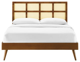 Platform Bed Frame, King Size, Wood, Brown Walnut, Modern Mid-Century, Bedroom