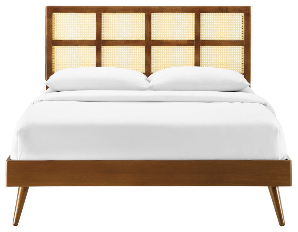 Platform Bed Frame, King Size, Wood, Brown Walnut, Modern Mid-Century, Bedroom