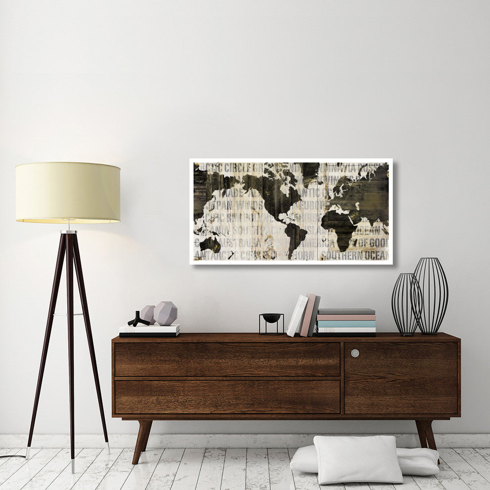 "Crate World Map Neutral" Digital Paper Print by Sue Schlabach, 50"x26"