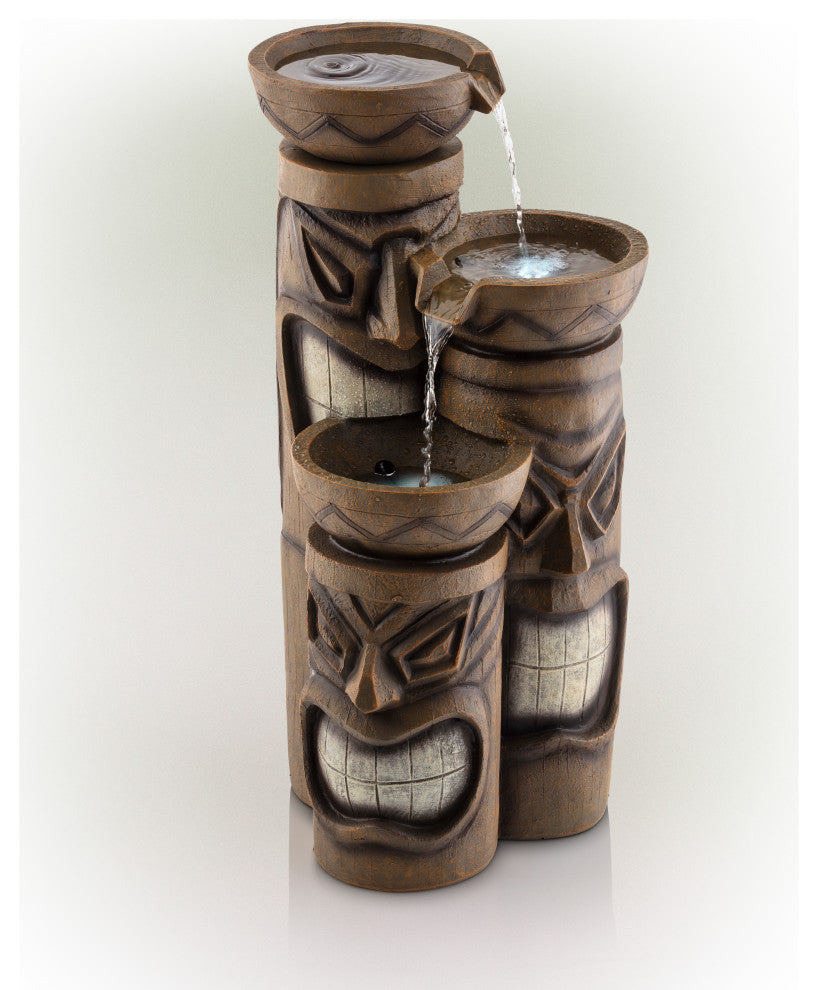 29" Tall Outdoor 3-Tier Tiki Head Water Fountain Yard DÃ©cor