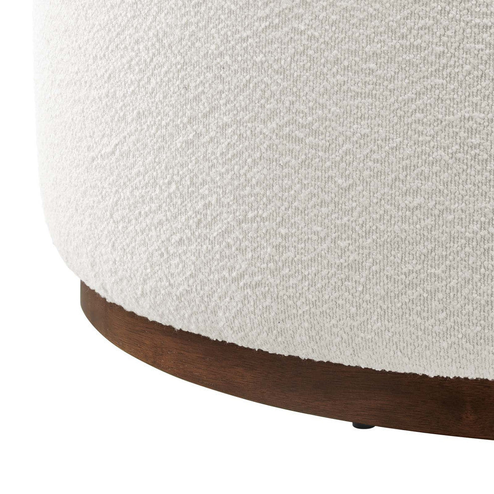 Tilden Large 38" Round Boucle Upholstered Upholstered Ottoman, Cloud Walnut