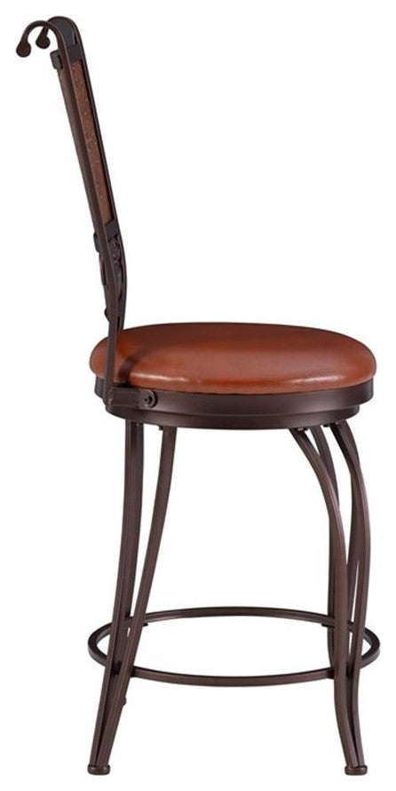 Linon Copper Stamped Back Swivel Faux Leather Steel Counter Stool in Bronze