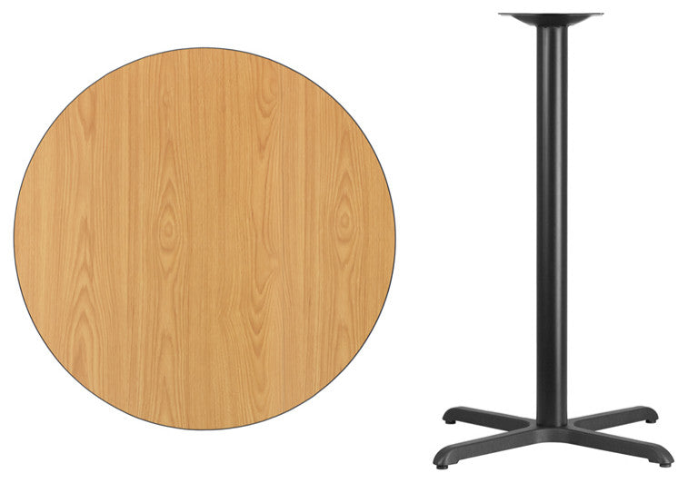 36'' Round Natural Laminate Table Top with 30'' x 30'' Bar Height Table Base
