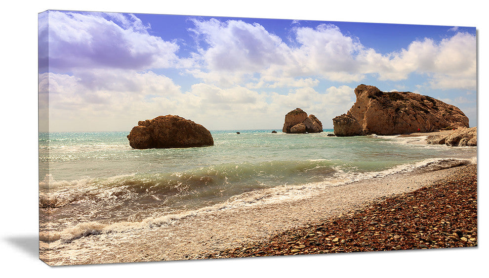 "Amazing Aphrodite'S Rock in Cyprus" Seascape Art Canvas, 40"x20"
