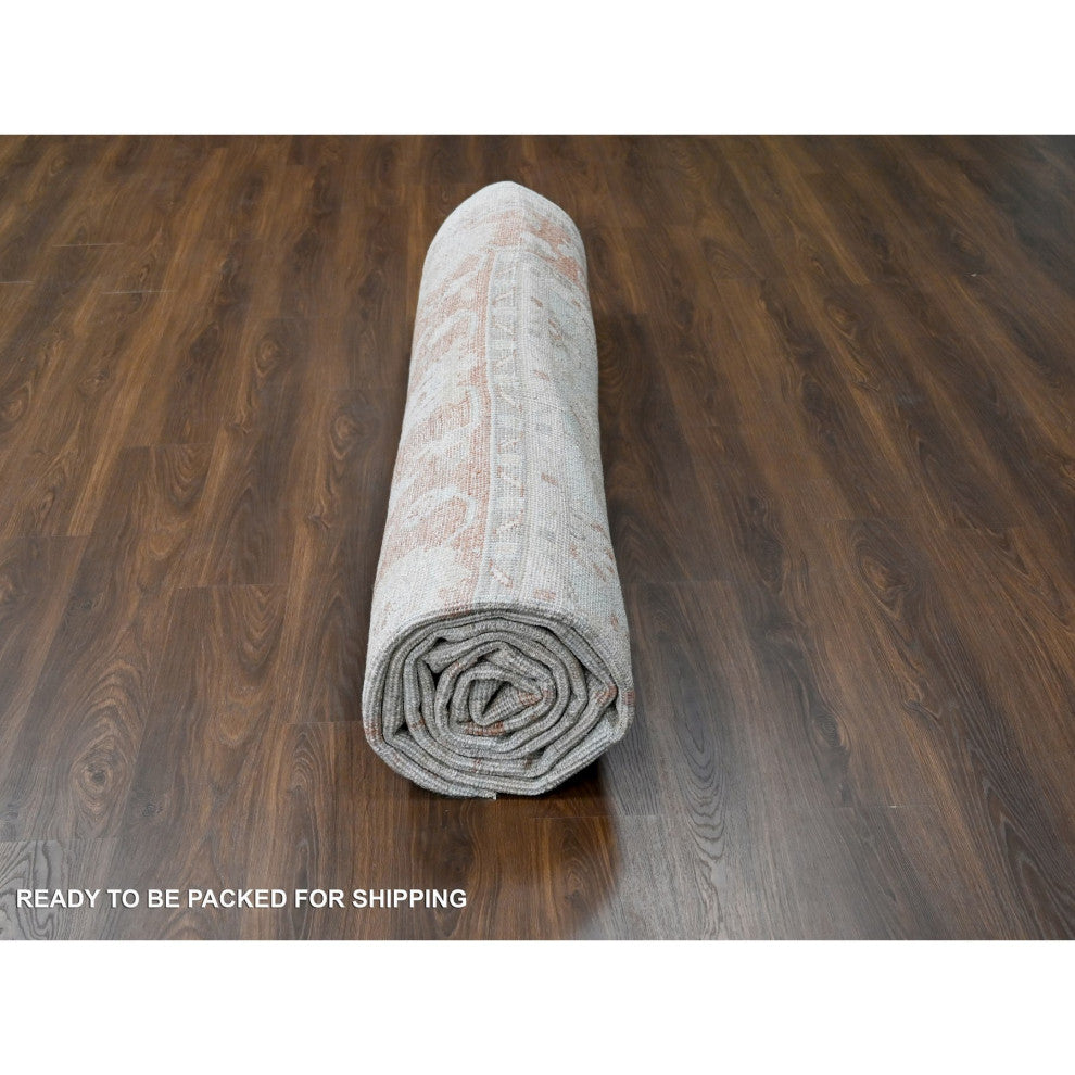 Sage Green Hand Knotted Oushak Design Wool Over Oriental Rug, 11'10"x14'8"