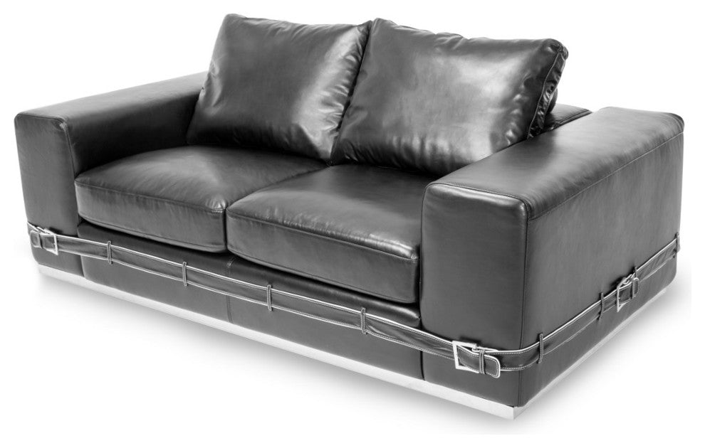 AICO Michael Amini Mia Bella Ciras Leather Love Seat, Black