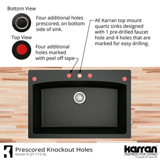 Karran Drop-In Quartz Composite 33" 1-Hole Single Bowl Kitchen Sink Kit, Concrete