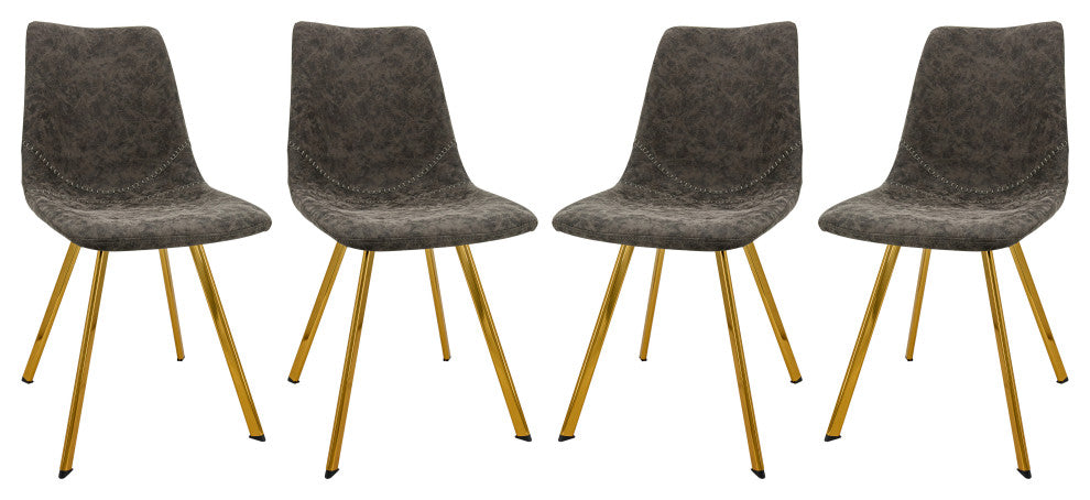 LeisureMod Markley Leather Dining Chair With Gold Legs Set of 4, Gray