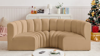 Arc Velvet Upholstered 4-Pc. Inward Curved Modular Sectional, Camel