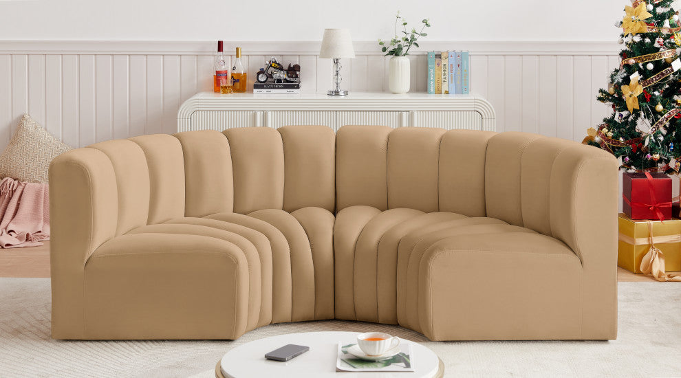 Arc Velvet Upholstered 4-Pc. Inward Curved Modular Sectional, Camel