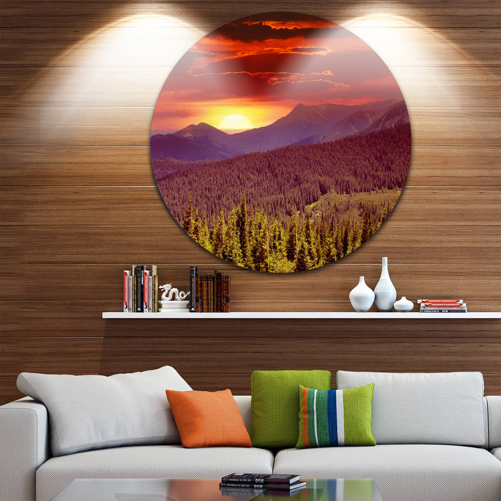 Fantastic Sunrise In Mountains, Landscape Photo Round Wall Art, 23"
