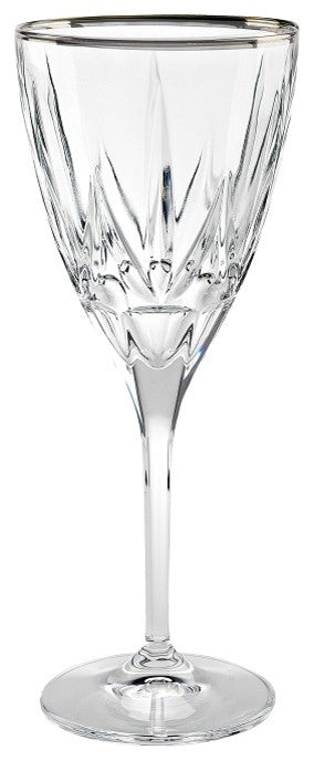 Chic Set of 6 White Wine Goblets with Platinum Trim By Lorren Home Trends
