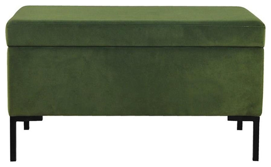 HomePop 17.5" Medium Modern Velvet Fabric Storage Bench with Metal Legs in Green