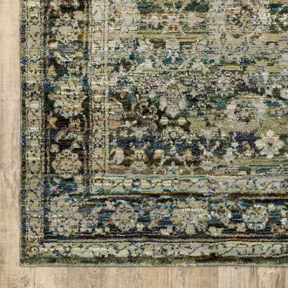 8'X10' Green And Brown Floral Area Rug