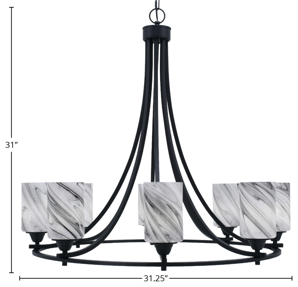 Paramount Uplight 8-Light Chandelier, Matte Black, 4" Onyx Swirl Glass