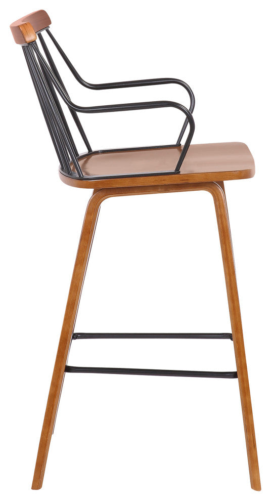 Micah Walnut and Metal Modern 26" Counter Height Bar Stool
