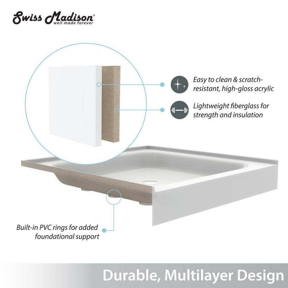 Swiss Madison SM-SB525 Voltaire 60" x 34" Rectangular Shower Base - Glossy