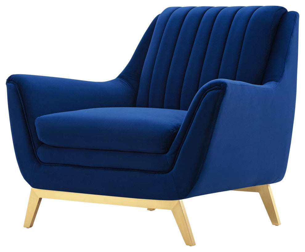 Tufted Armchair Accent Chair, Velvet, Blue Navy, Modern, Lounge Hospitality
