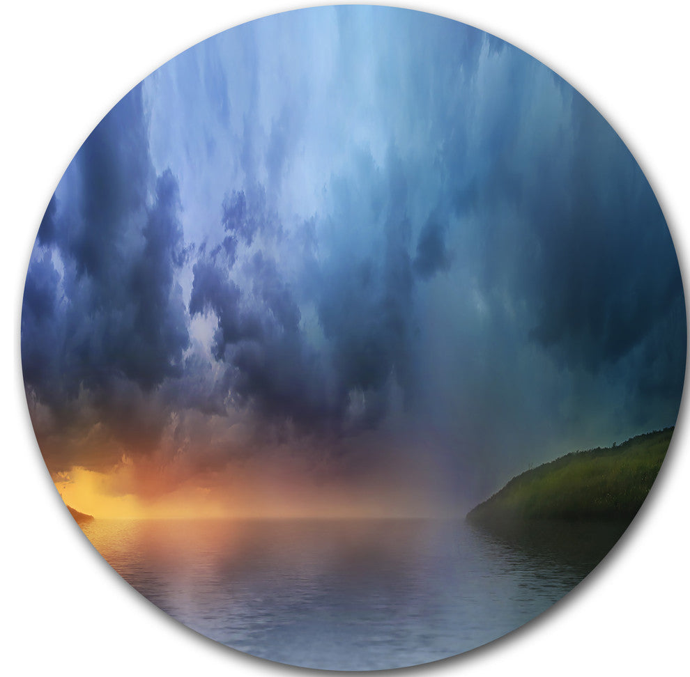 Dense Blue Clouds Over Lake, Skyscape Photo Round Wall Art, 11"