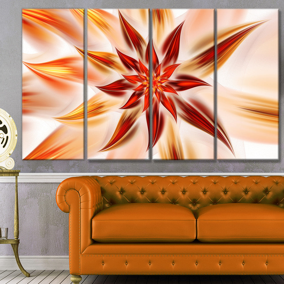 Dance of Brown Exotic Flower, Floral Canvas Art Print, 48"x28", 4 Panels