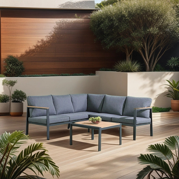 Rossio Outdoor Sectional Conversation Set ,Aluminum Frame,Teak Finish
