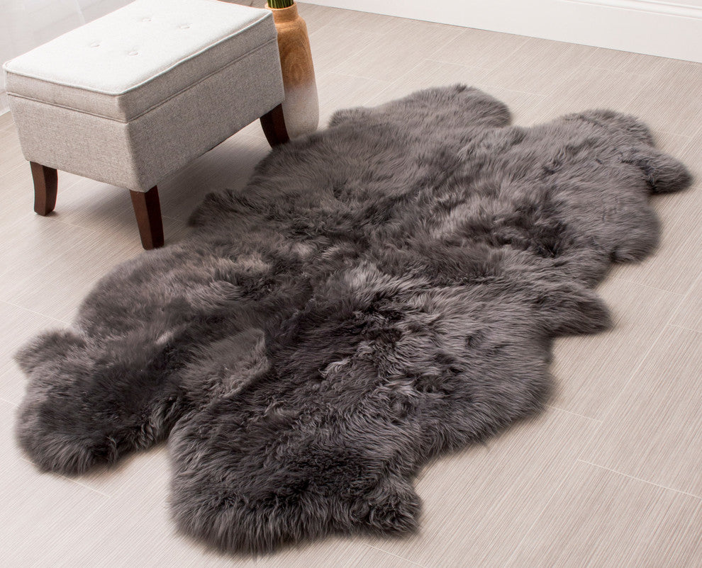 Premium New Zealand Sheepskin Area Rug, Dover Gray, 4' X 6'