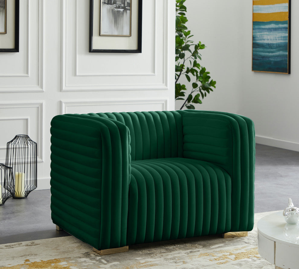 Ravish Velvet Upholstered Chair, Green, Chair
