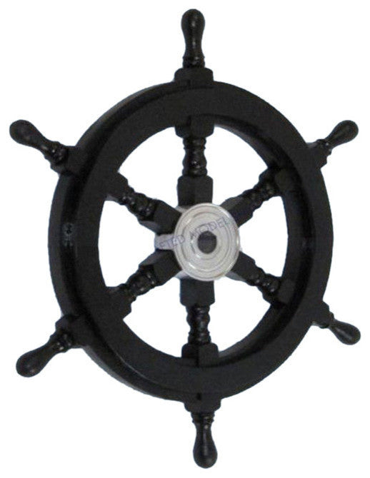 Pirate Decorative Ship Steering Wheel, Black Wood, 18"