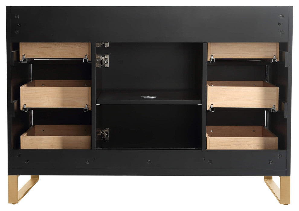 Opulence Bath Vanity, Black Matte, 48", Satin Brass Hardware, White Top