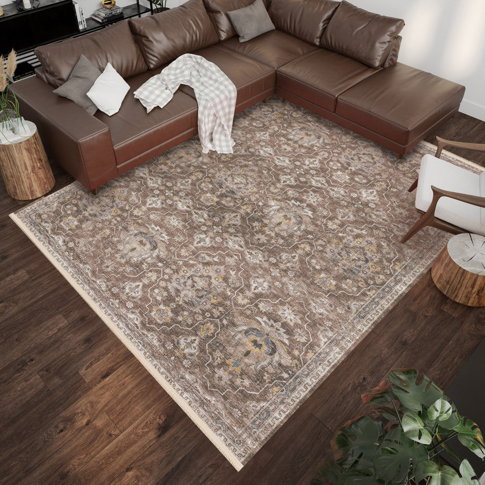 Indoor/Outdoor Marbella MB4 Mocha Machine Washable 3' x 5' Rug