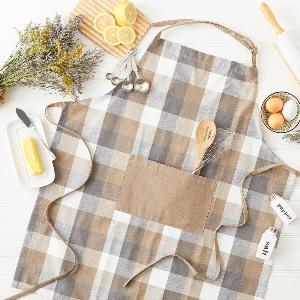 Stone Tri Color Check Chef Apron