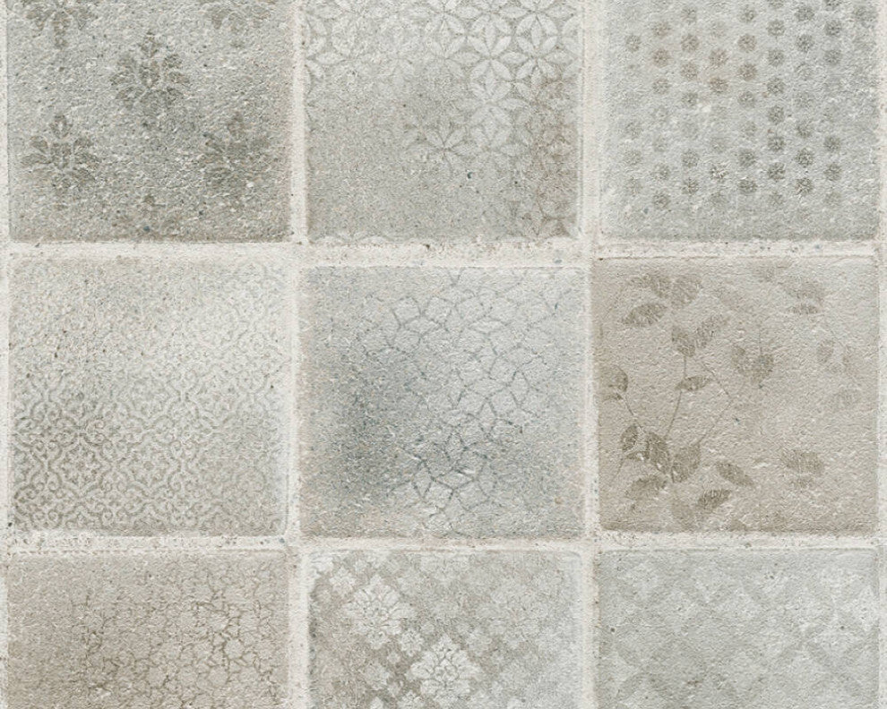 Textured Wallpaper, Flower Ornaments, Brown Gren Silver, 1 Roll