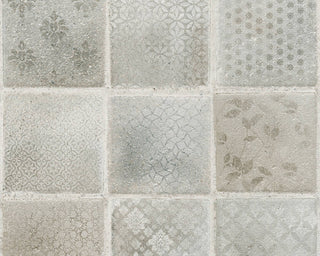 Textured Wallpaper, Flower Ornaments, Brown Gren Silver, 1 Roll