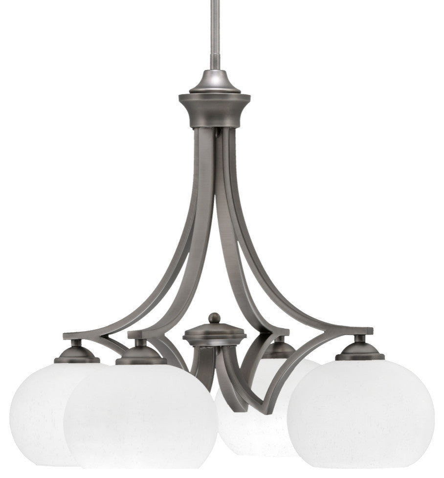 Zilo Downlight, 4 Light, Chandelier, Graphite Finish, 7" White Muslin Glass