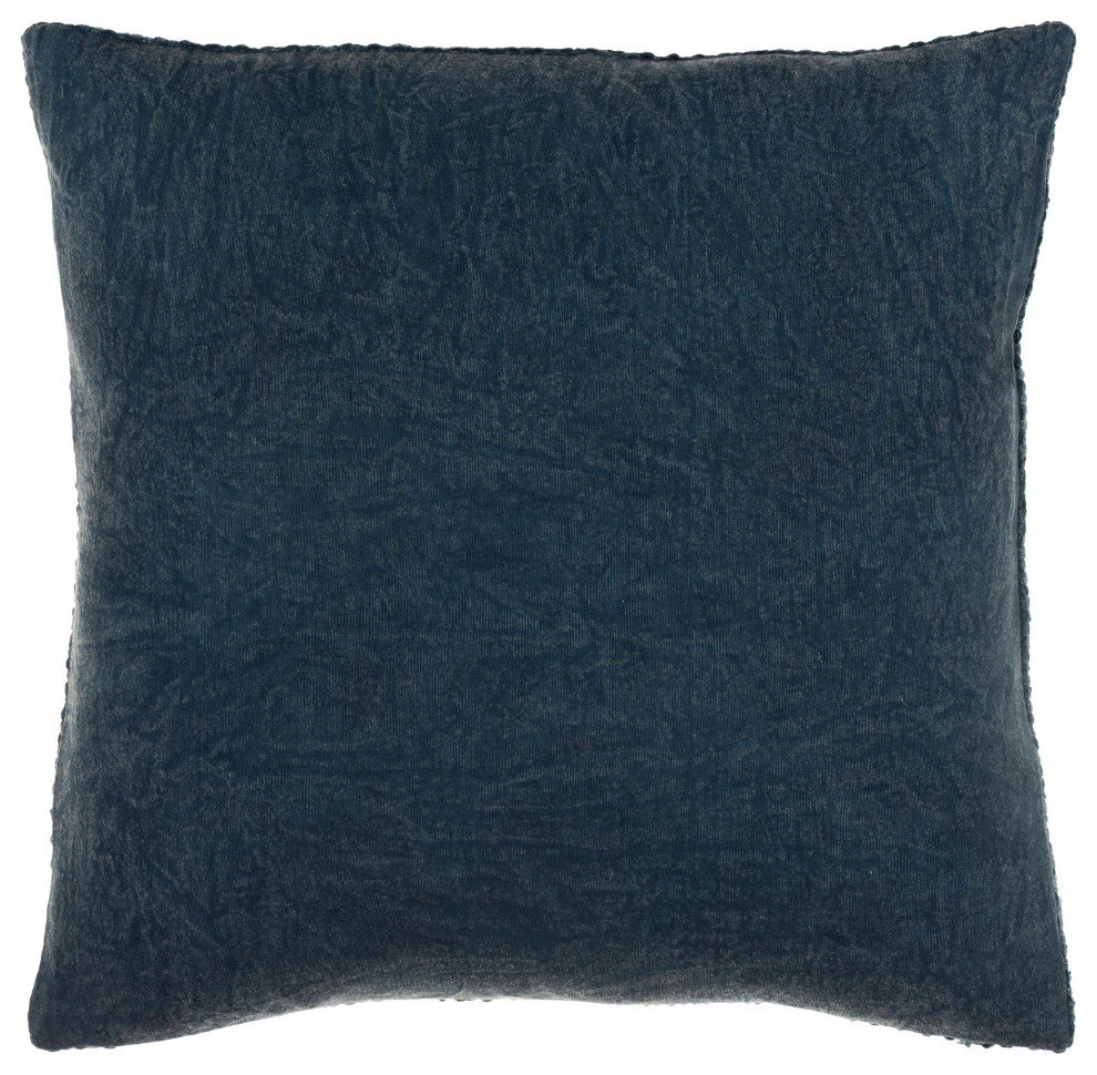 Surya Washed Texture Deep Teal Pillow Shell With Polyester Insert 18"H X 18"W