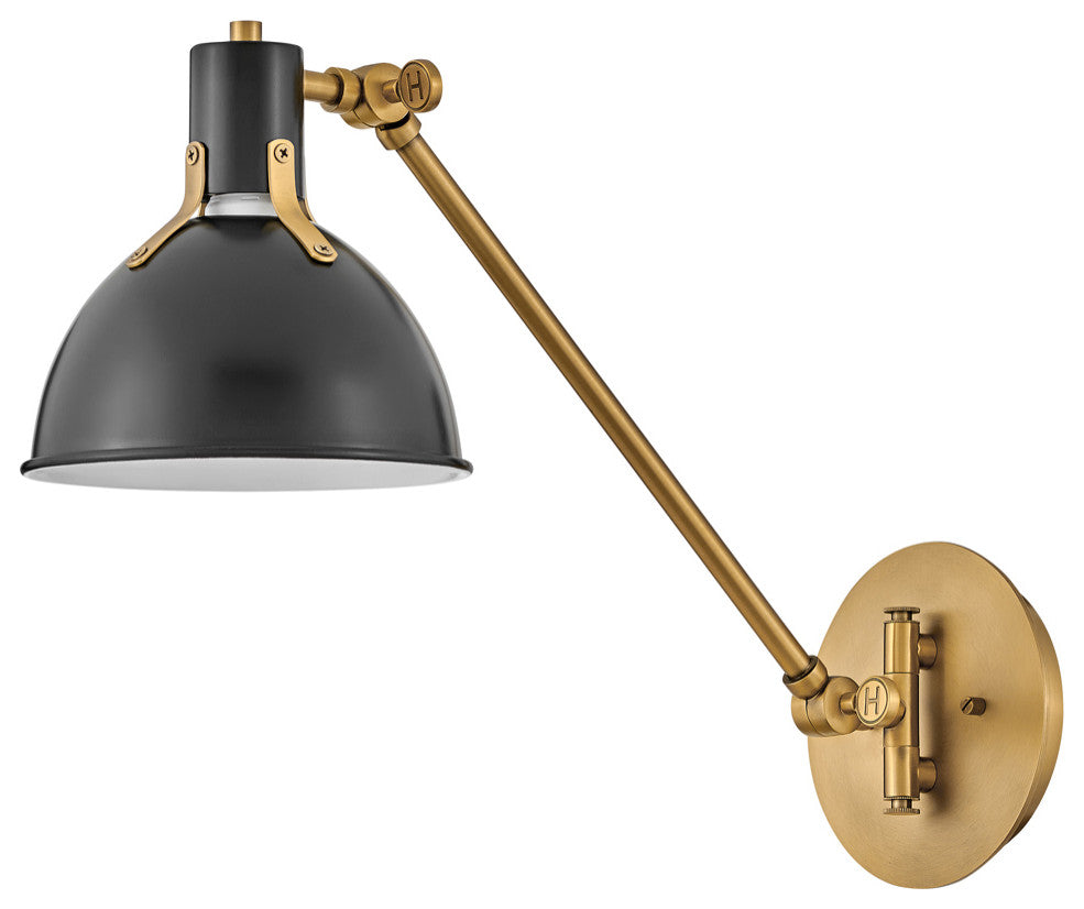 Hinkley 7" Argo Single Articulating Wall Sconce, Satin Black + Heritage Brass