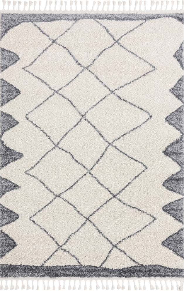 Abani Willow WIL170A Cream Moroccan Shag Grey Border Area Rug