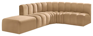 Arc Velvet Upholstered 5-Pc. L-Shaped Modular Sectional, Camel