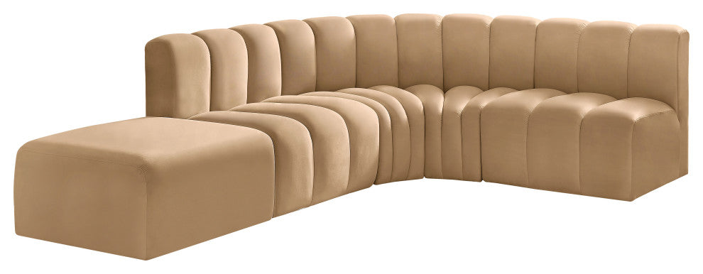 Arc Velvet Upholstered 5-Pc. L-Shaped Modular Sectional, Camel