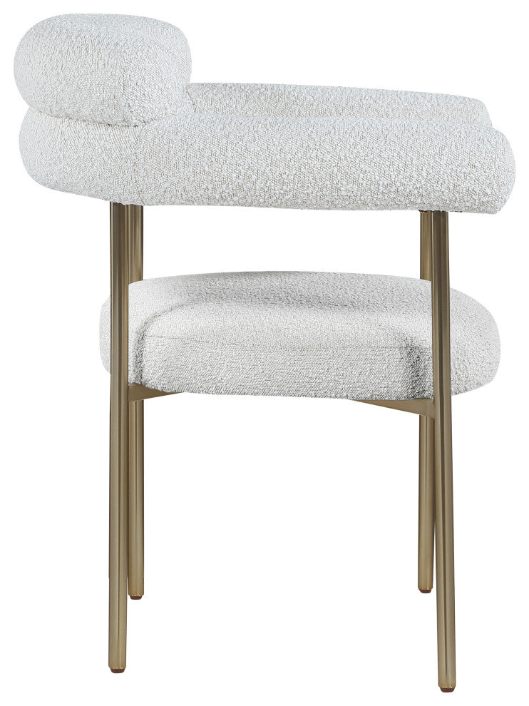 Blake Upholstered Dining Chair, Cream, Boucle Fabric, Brushed Brass, Set of 2