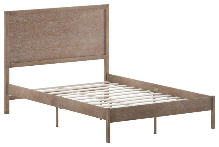 Asher Solid Wood Platform Bed with Wooden Slats and Headboard, Light Brown, Full