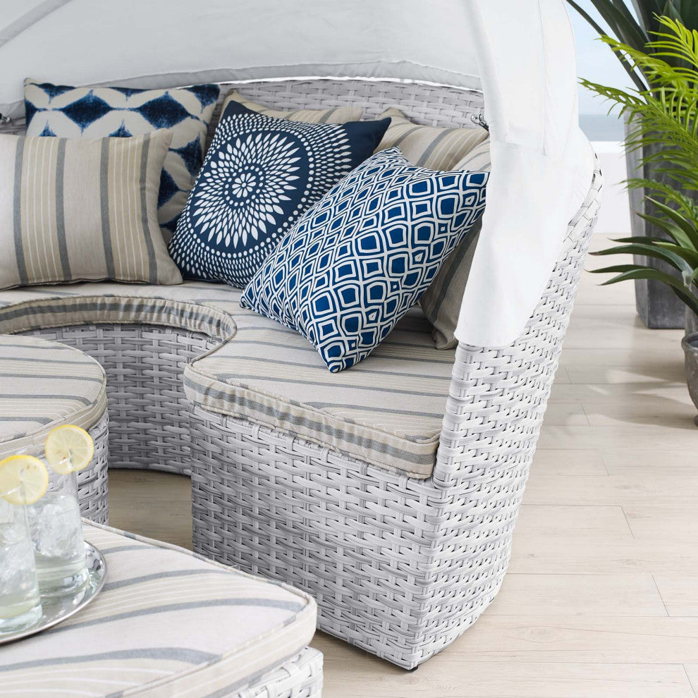 Lounge Daybed Sofa Bed, Sunbrella, Gray, Rattan, Wicker, Modern, Outdoor
